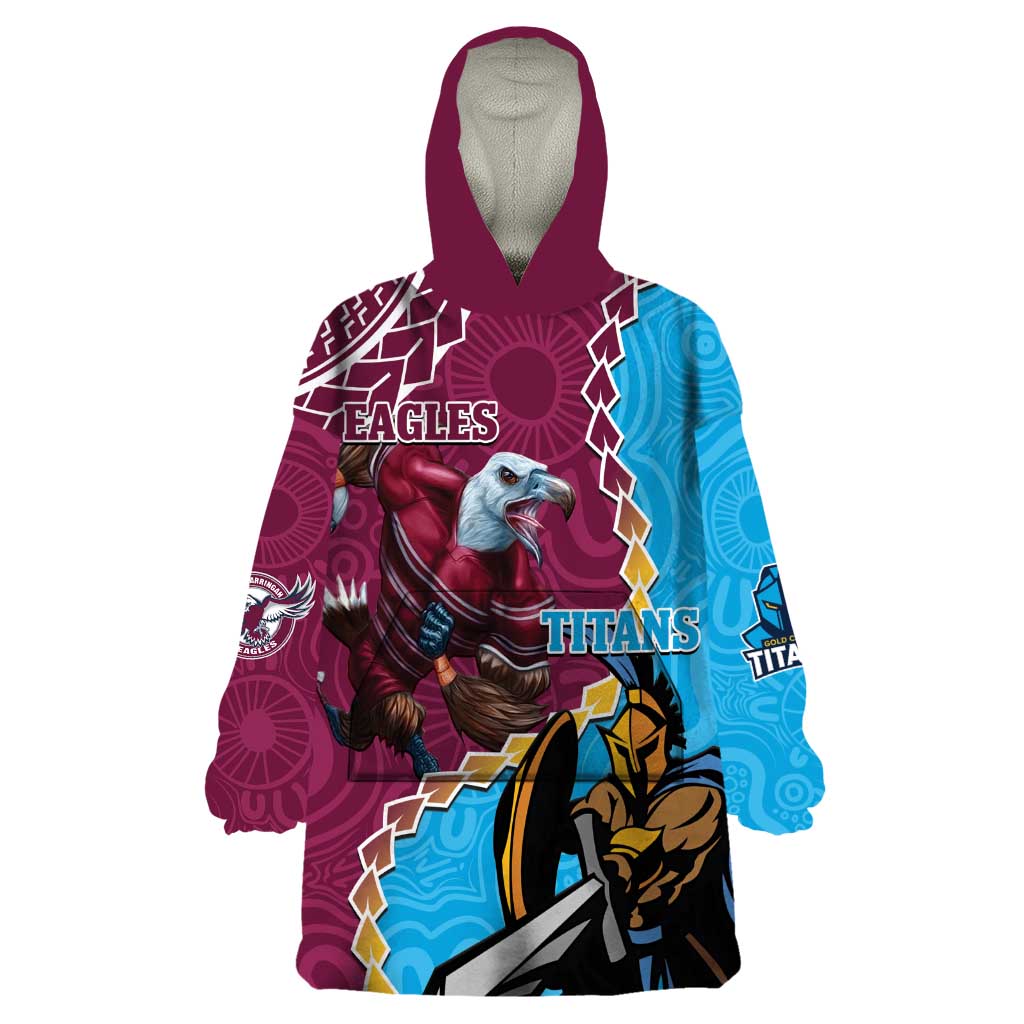 Personalised Eagles And Titans Rugby Wearable Blanket Hoodie Aboriginal Mix Polynesian Pattern
