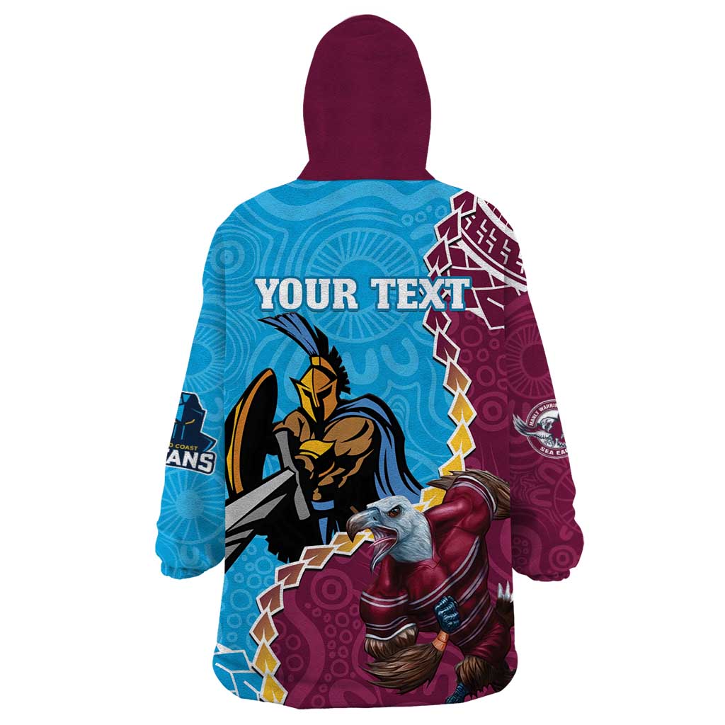 Personalised Eagles And Titans Rugby Wearable Blanket Hoodie Aboriginal Mix Polynesian Pattern