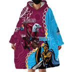 Personalised Eagles And Titans Rugby Wearable Blanket Hoodie Aboriginal Mix Polynesian Pattern