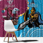 Personalised Eagles And Titans Rugby Window Curtain Aboriginal Mix Polynesian Pattern
