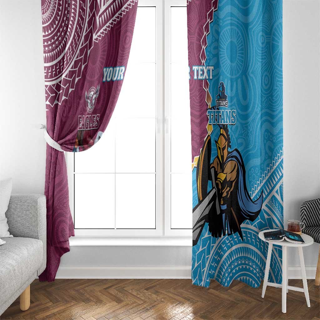 Personalised Eagles And Titans Rugby Window Curtain Aboriginal Mix Polynesian Pattern