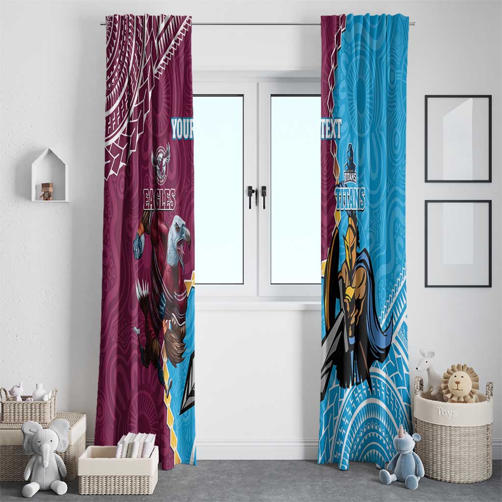 Personalised Eagles And Titans Rugby Window Curtain Aboriginal Mix Polynesian Pattern