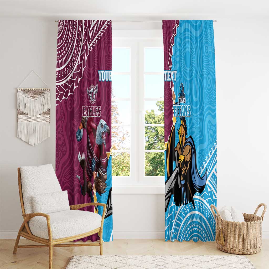 Personalised Eagles And Titans Rugby Window Curtain Aboriginal Mix Polynesian Pattern