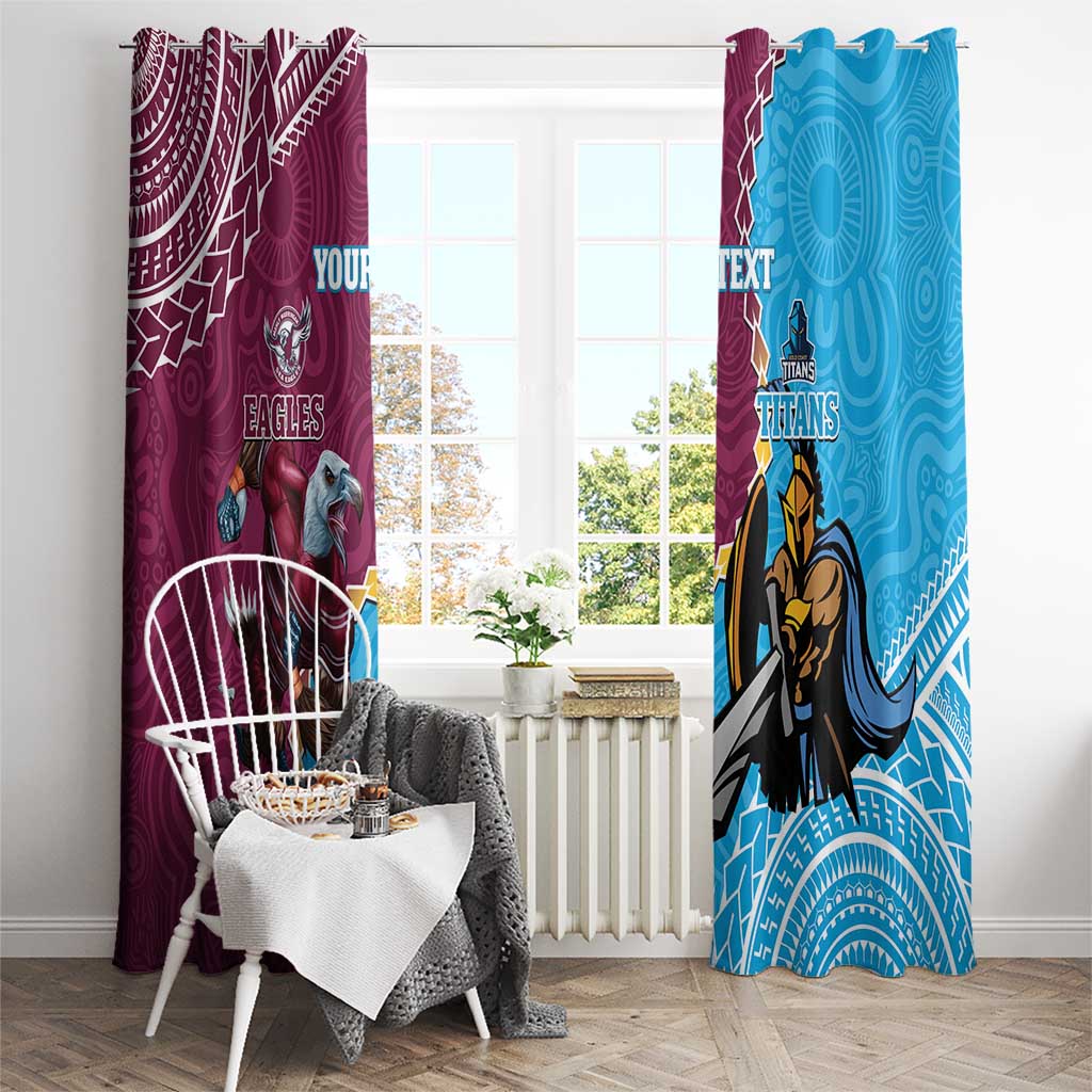 Personalised Eagles And Titans Rugby Window Curtain Aboriginal Mix Polynesian Pattern