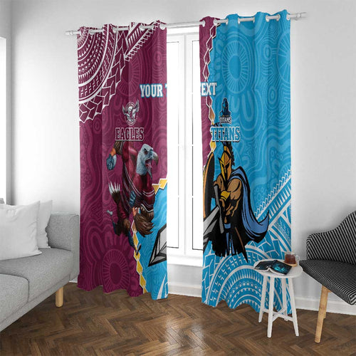 Personalised Eagles And Titans Rugby Window Curtain Aboriginal Mix Polynesian Pattern
