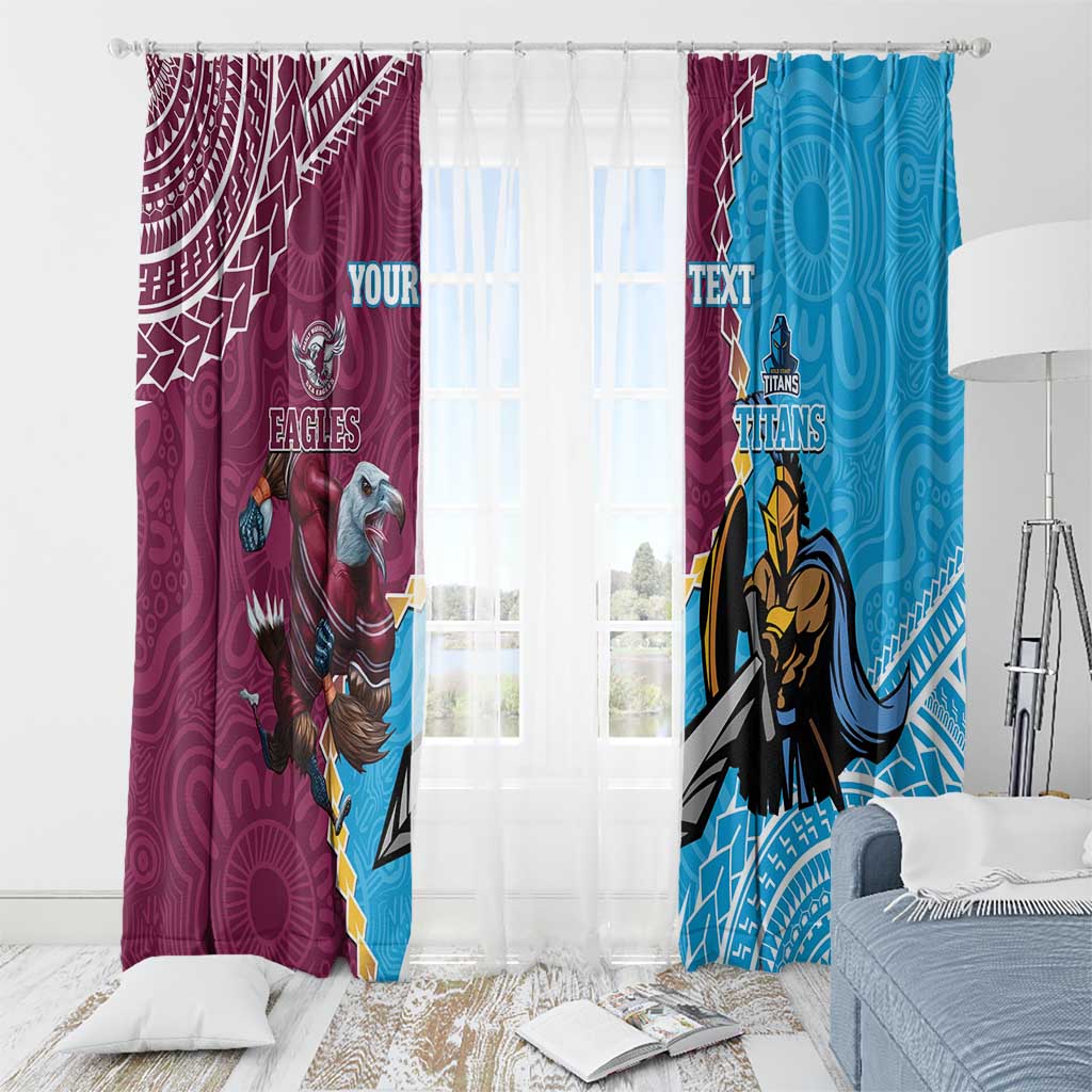 Personalised Eagles And Titans Rugby Window Curtain Aboriginal Mix Polynesian Pattern