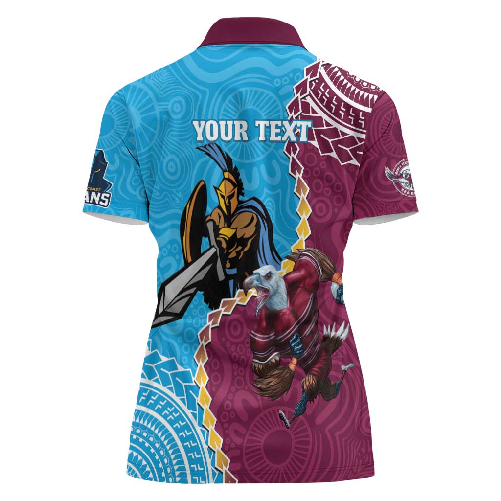Personalised Eagles And Titans Rugby Women Polo Shirt Aboriginal Mix Polynesian Pattern