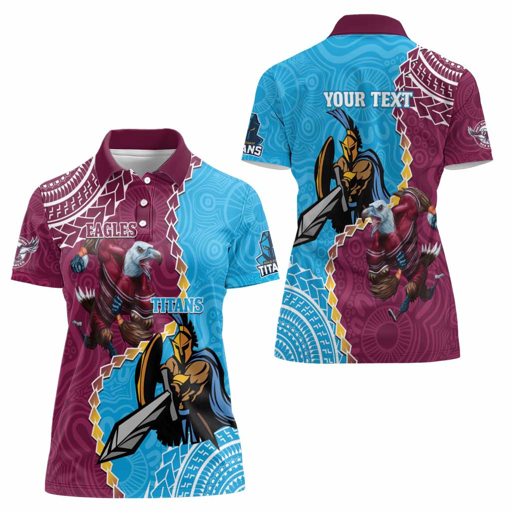 Personalised Eagles And Titans Rugby Women Polo Shirt Aboriginal Mix Polynesian Pattern