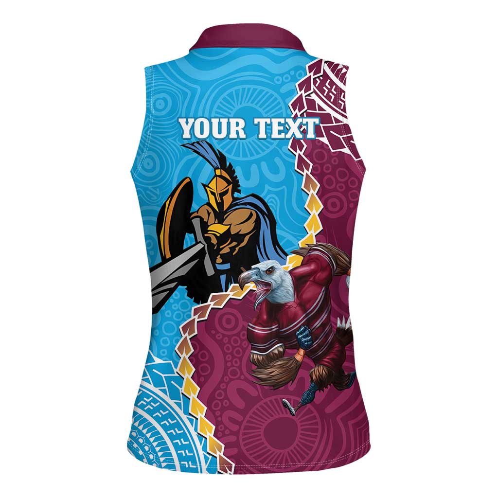 Personalised Eagles And Titans Rugby Women Sleeveless Polo Shirt Aboriginal Mix Polynesian Pattern
