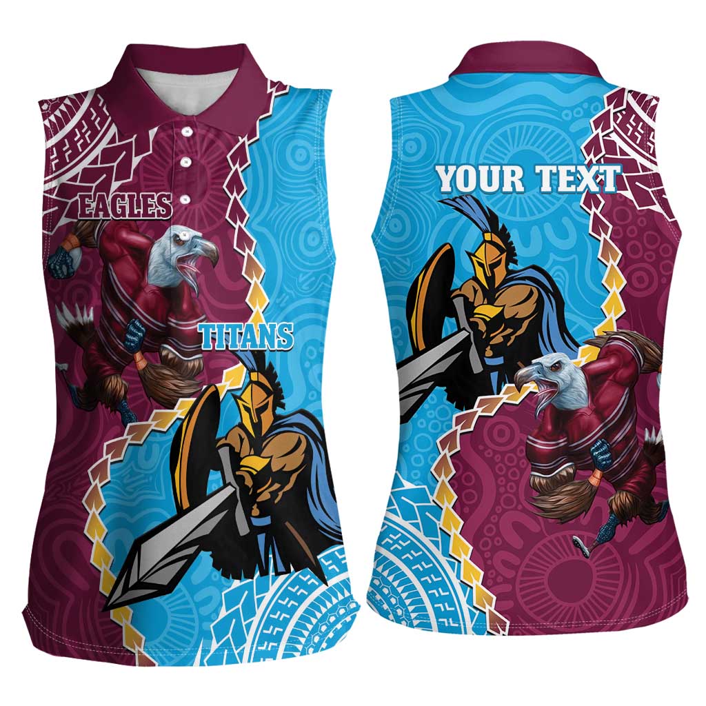 Personalised Eagles And Titans Rugby Women Sleeveless Polo Shirt Aboriginal Mix Polynesian Pattern