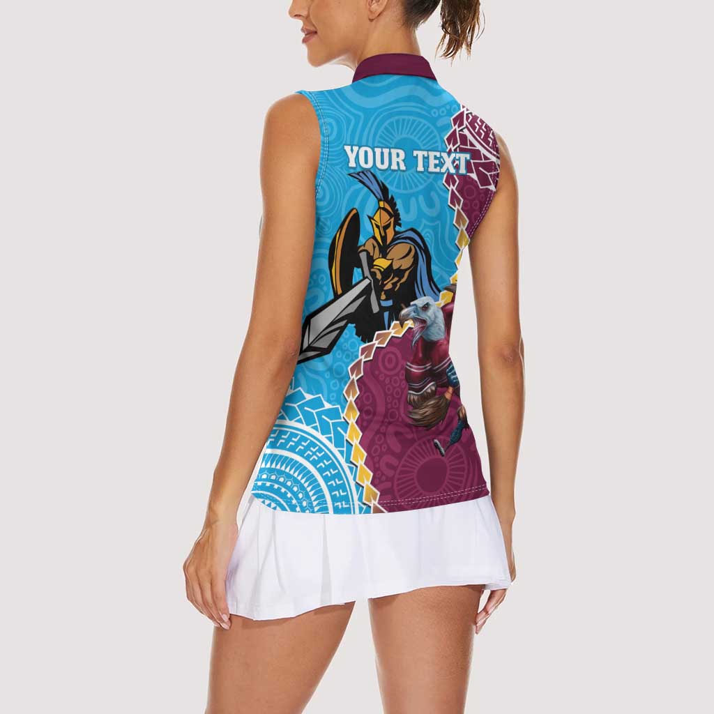 Personalised Eagles And Titans Rugby Women Sleeveless Polo Shirt Aboriginal Mix Polynesian Pattern