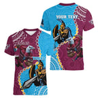 Personalised Eagles And Titans Rugby Women V-Neck T-Shirt Aboriginal Mix Polynesian Pattern