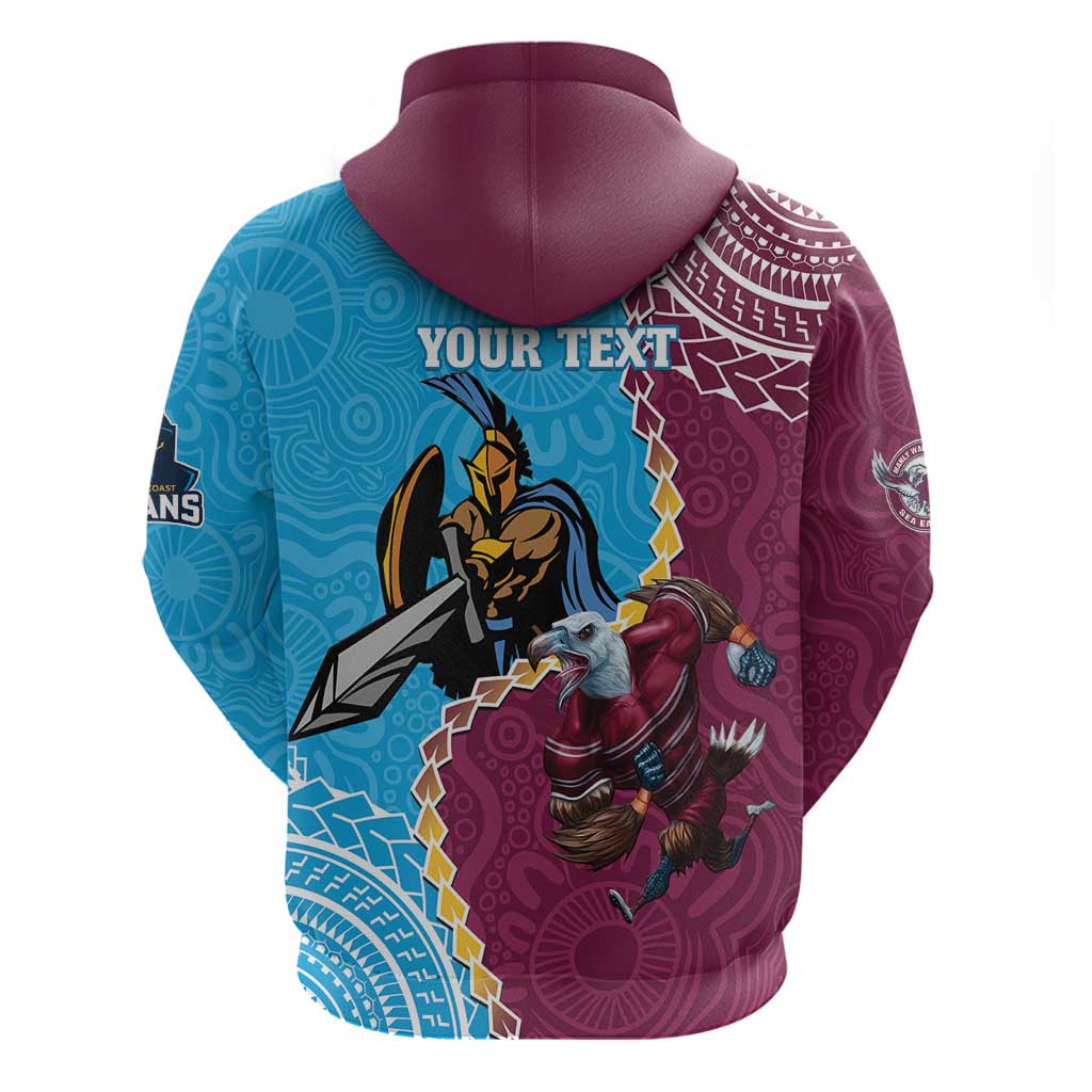 Personalised Eagles And Titans Rugby Zip Hoodie Aboriginal Mix Polynesian Pattern