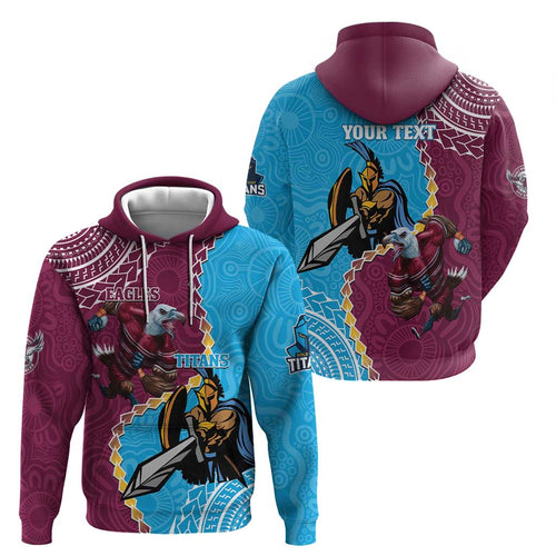 Personalised Eagles And Titans Rugby Zip Hoodie Aboriginal Mix Polynesian Pattern
