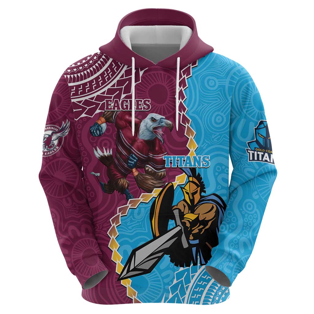 Personalised Eagles And Titans Rugby Zip Hoodie Aboriginal Mix Polynesian Pattern