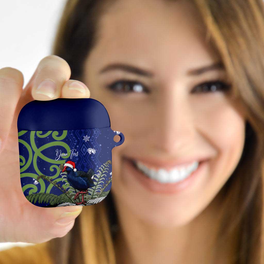 Personalized New Zealand Pukeko Christmas AirPods Case Meri Kirihimete Taniko Ponga Koru Blue - Aussie Hoodie