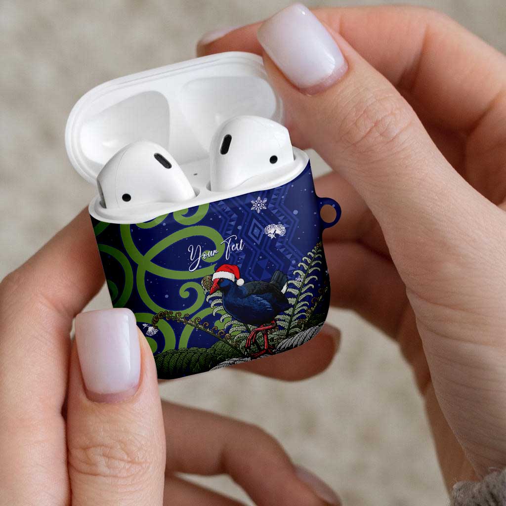 Personalized New Zealand Pukeko Christmas AirPods Case Meri Kirihimete Taniko Ponga Koru Blue - Aussie Hoodie
