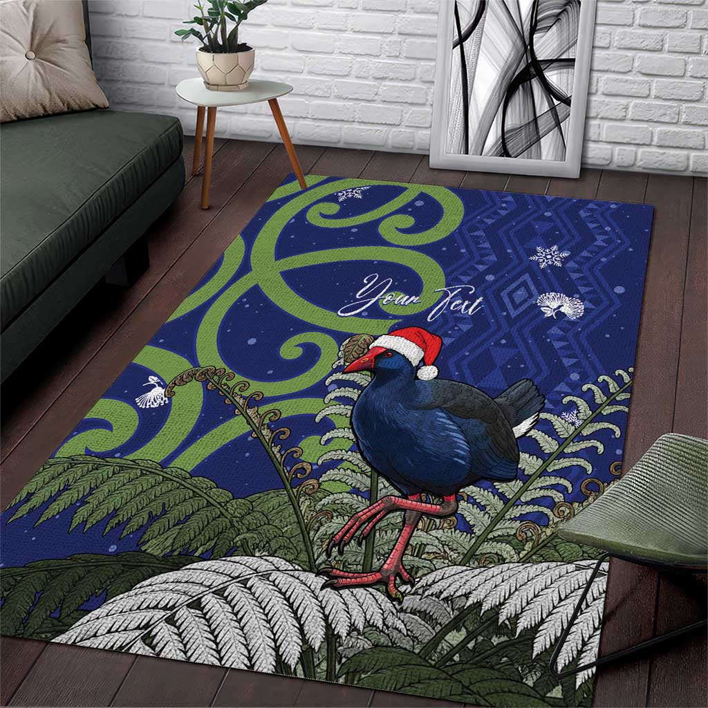 Personalized New Zealand Pukeko Christmas Area Rug Meri Kirihimete Taniko Ponga Koru Blue - Aussie Hoodie