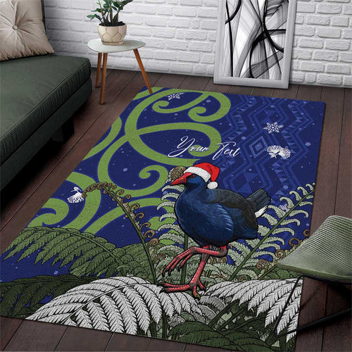 Personalized New Zealand Pukeko Christmas Area Rug Meri Kirihimete Taniko Ponga Koru Blue - Aussie Hoodie