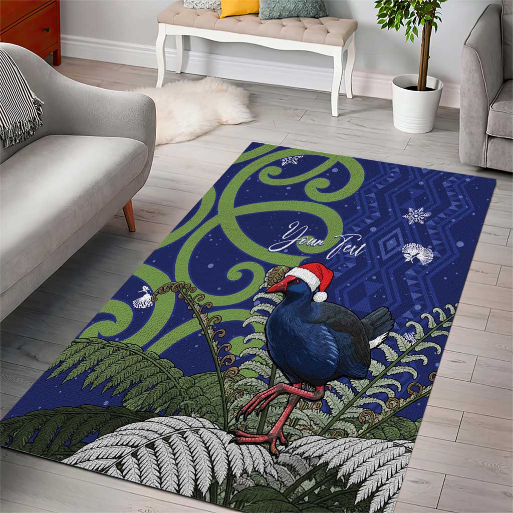 Personalized New Zealand Pukeko Christmas Area Rug Meri Kirihimete Taniko Ponga Koru Blue - Aussie Hoodie