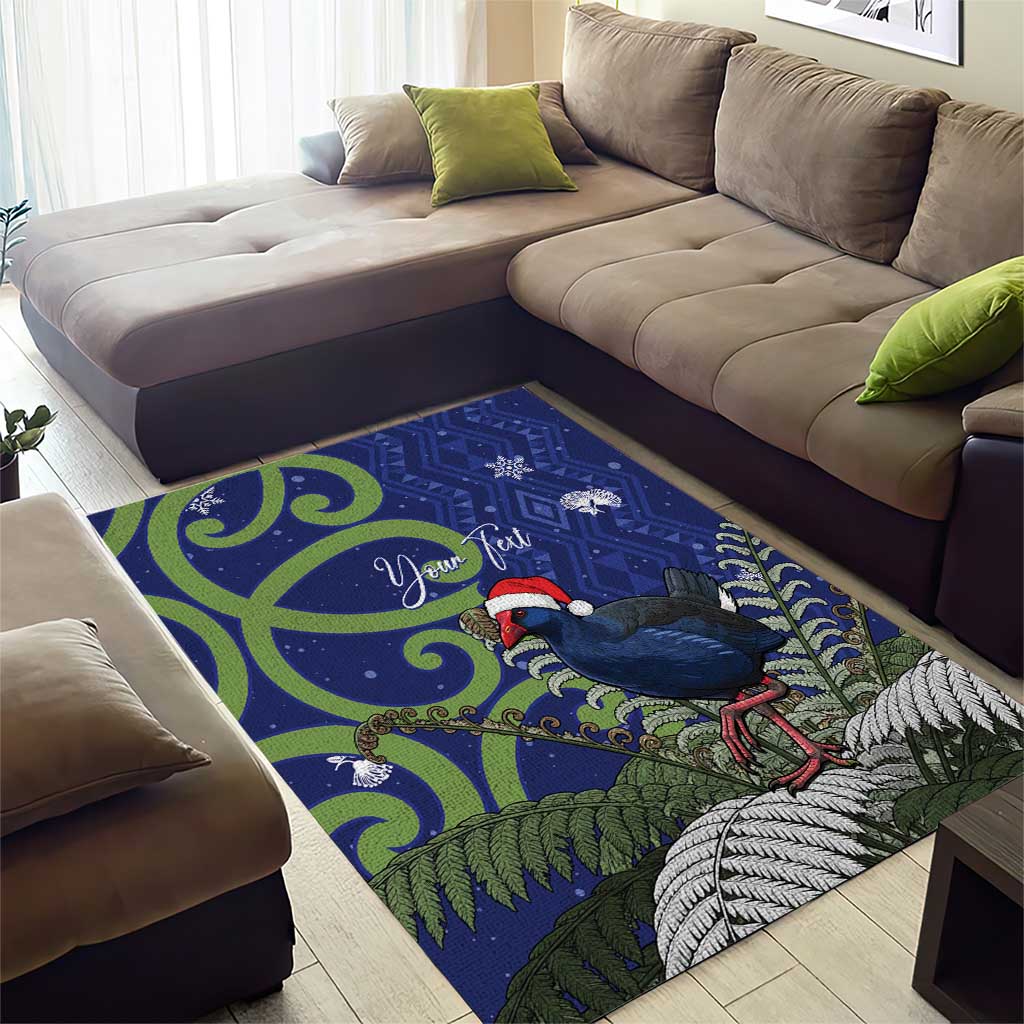 Personalized New Zealand Pukeko Christmas Area Rug Meri Kirihimete Taniko Ponga Koru Blue - Aussie Hoodie