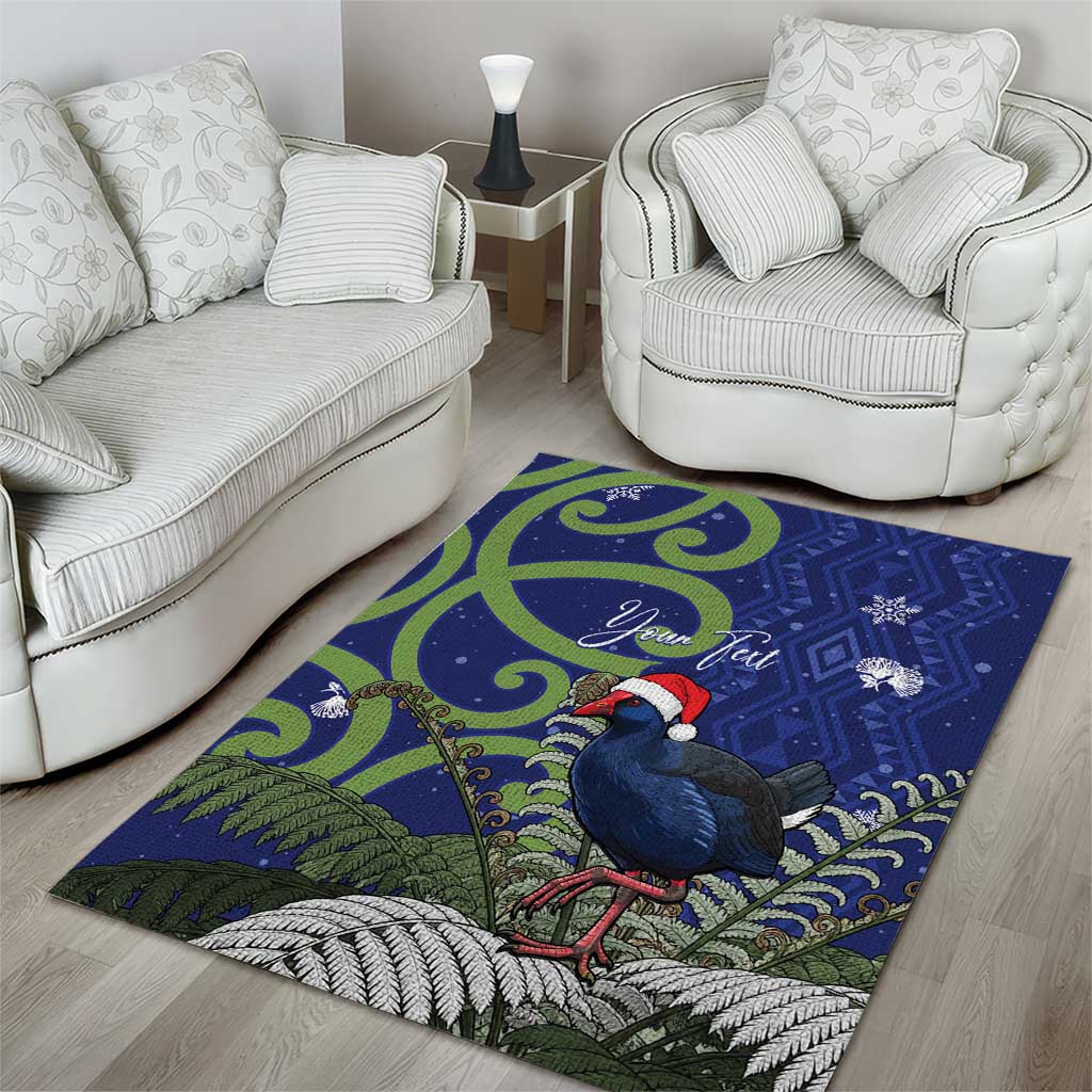 Personalized New Zealand Pukeko Christmas Area Rug Meri Kirihimete Taniko Ponga Koru Blue - Aussie Hoodie