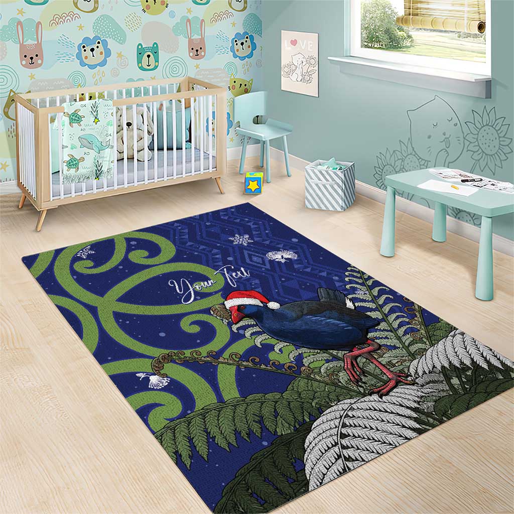 Personalized New Zealand Pukeko Christmas Area Rug Meri Kirihimete Taniko Ponga Koru Blue - Aussie Hoodie