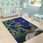 Personalized New Zealand Pukeko Christmas Area Rug Meri Kirihimete Taniko Ponga Koru Blue - Aussie Hoodie