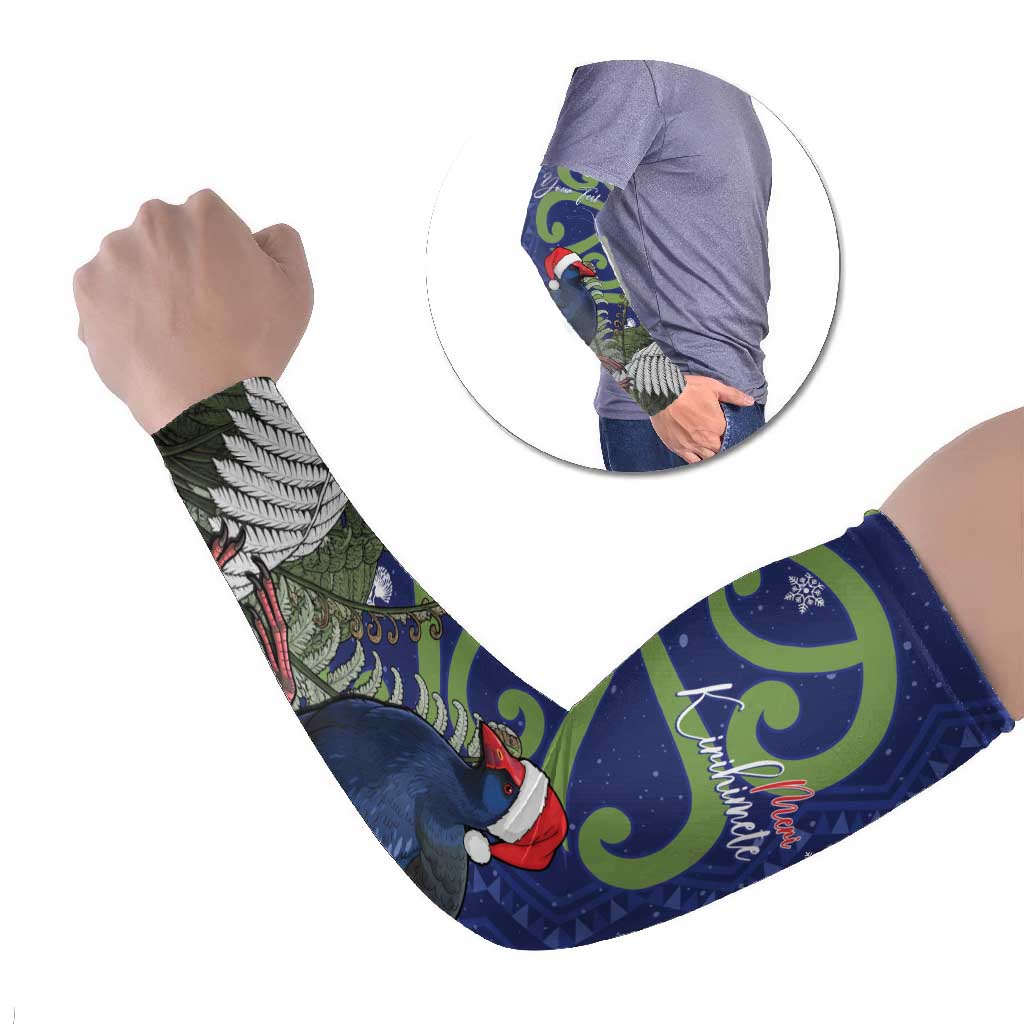 Personalized New Zealand Pukeko Christmas Arm Sleeves Meri Kirihimete Taniko Ponga Koru Blue - Aussie Hoodie