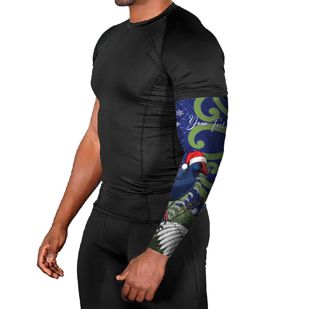 Personalized New Zealand Pukeko Christmas Arm Sleeves Meri Kirihimete Taniko Ponga Koru Blue - Aussie Hoodie