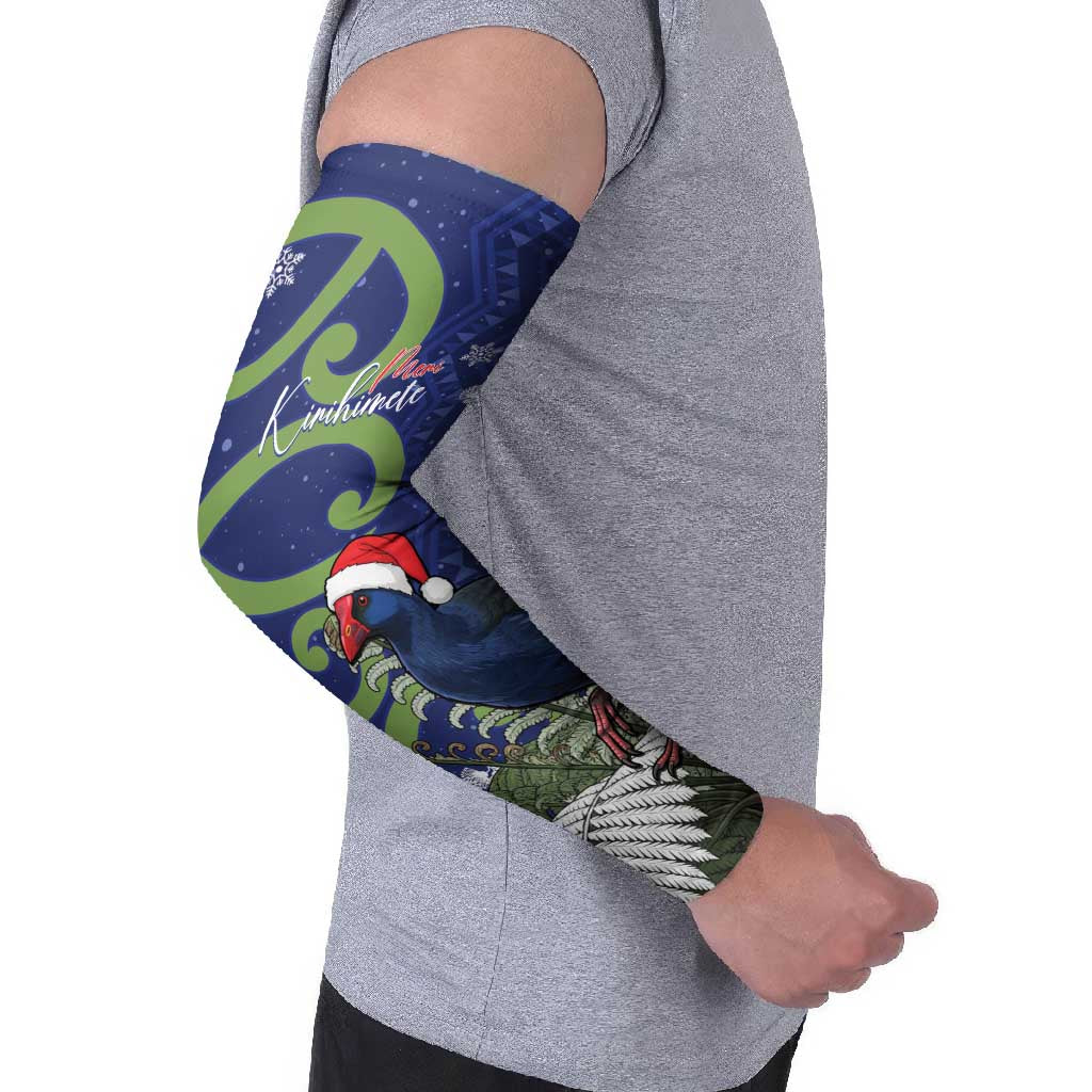 Personalized New Zealand Pukeko Christmas Arm Sleeves Meri Kirihimete Taniko Ponga Koru Blue - Aussie Hoodie