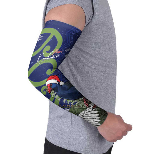 Personalized New Zealand Pukeko Christmas Arm Sleeves Meri Kirihimete Taniko Ponga Koru Blue - Aussie Hoodie