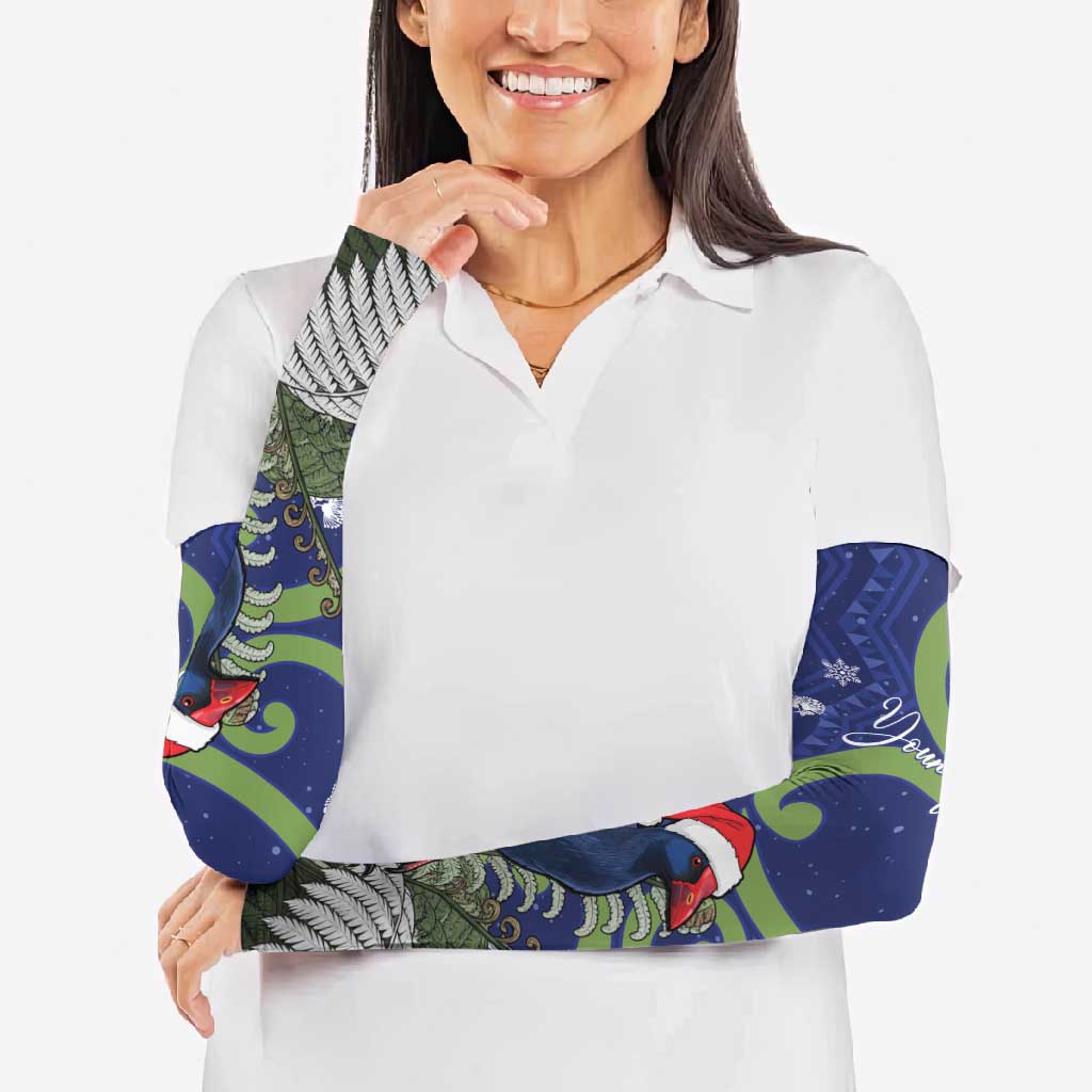 Personalized New Zealand Pukeko Christmas Arm Sleeves Meri Kirihimete Taniko Ponga Koru Blue - Aussie Hoodie