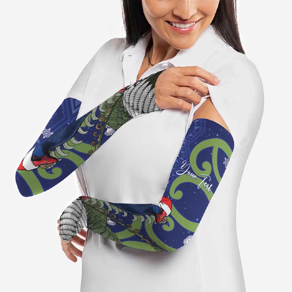 Personalized New Zealand Pukeko Christmas Arm Sleeves Meri Kirihimete Taniko Ponga Koru Blue - Aussie Hoodie
