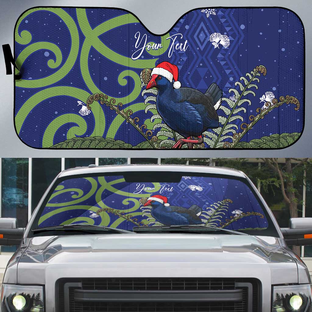 Personalized New Zealand Pukeko Christmas Auto Sun Shade Meri Kirihimete Taniko Ponga Koru Blue - Aussie Hoodie