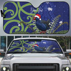 Personalized New Zealand Pukeko Christmas Auto Sun Shade Meri Kirihimete Taniko Ponga Koru Blue - Aussie Hoodie