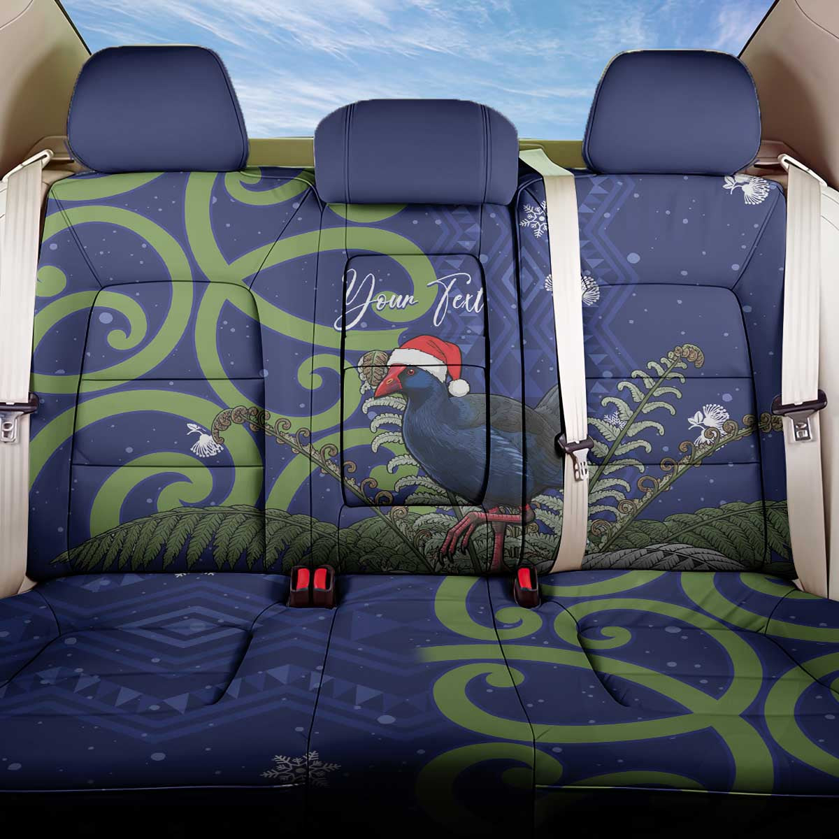Personalized New Zealand Pukeko Christmas Back Car Seat Cover Meri Kirihimete Taniko Ponga Koru Blue - Aussie Hoodie