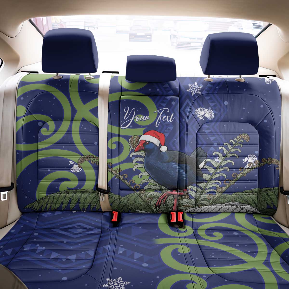 Personalized New Zealand Pukeko Christmas Back Car Seat Cover Meri Kirihimete Taniko Ponga Koru Blue - Aussie Hoodie