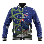 Personalized New Zealand Pukeko Christmas Baseball Jacket Meri Kirihimete Taniko Ponga Koru Blue - Aussie Hoodie