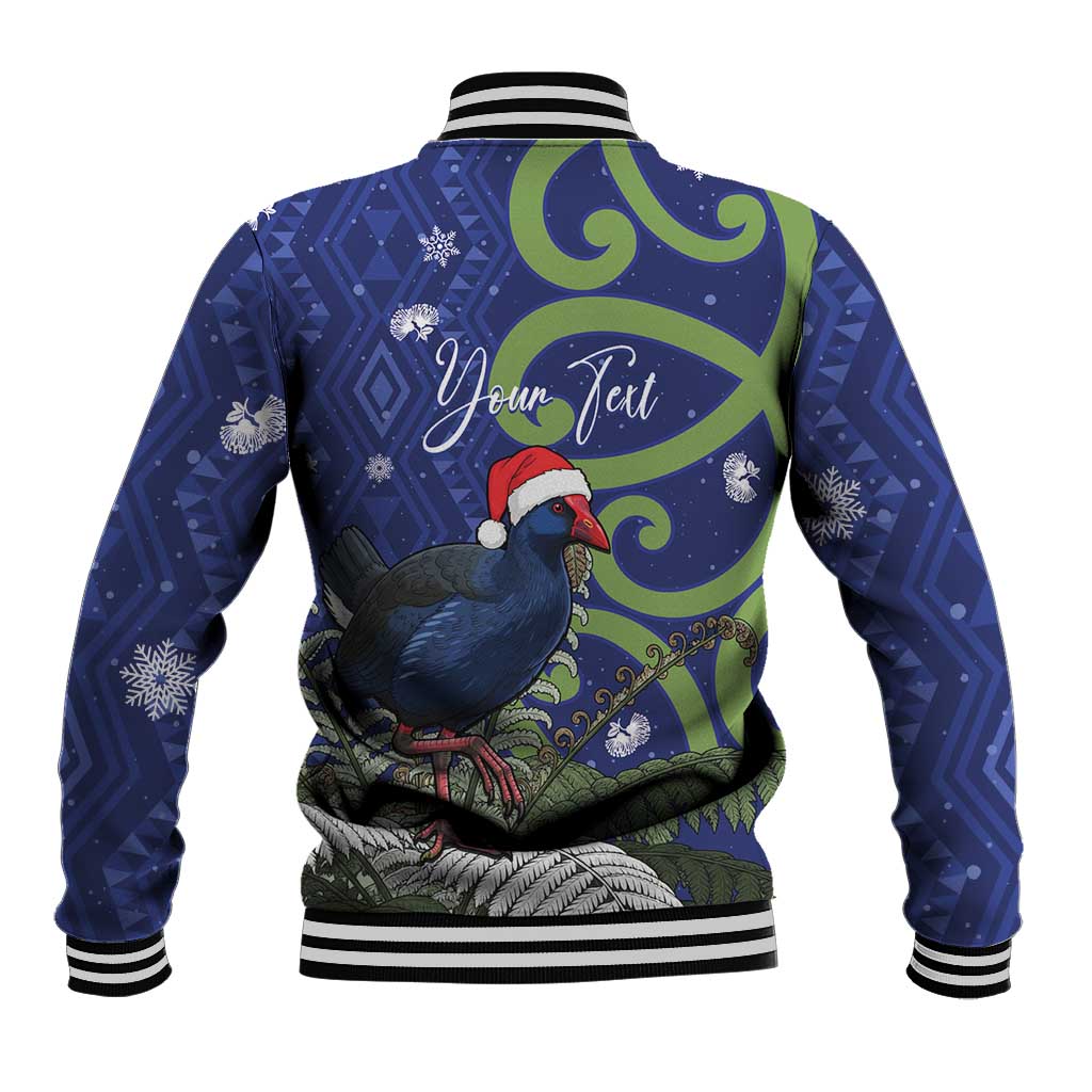 Personalized New Zealand Pukeko Christmas Baseball Jacket Meri Kirihimete Taniko Ponga Koru Blue - Aussie Hoodie