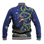 Personalized New Zealand Pukeko Christmas Baseball Jacket Meri Kirihimete Taniko Ponga Koru Blue - Aussie Hoodie
