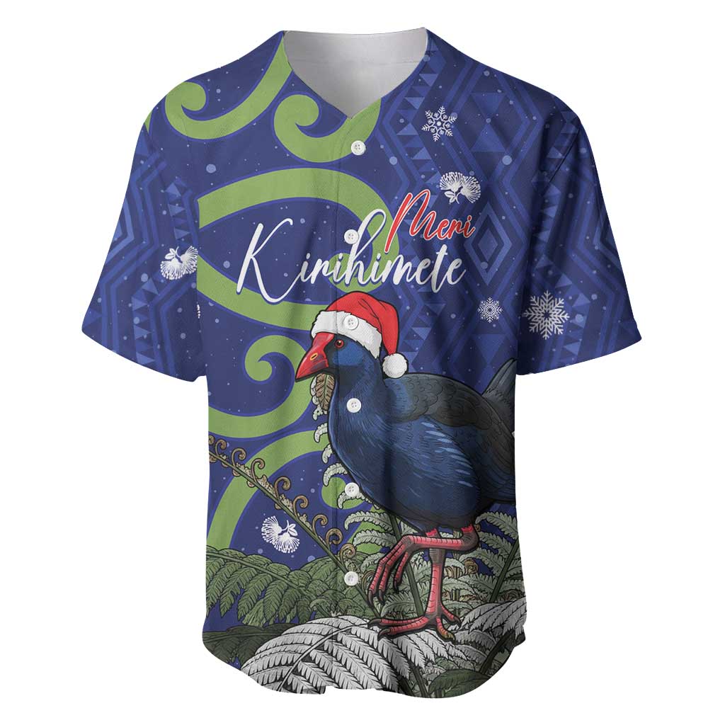 Personalized New Zealand Pukeko Christmas Baseball Jersey Meri Kirihimete Taniko Ponga Koru Blue - Aussie Hoodie