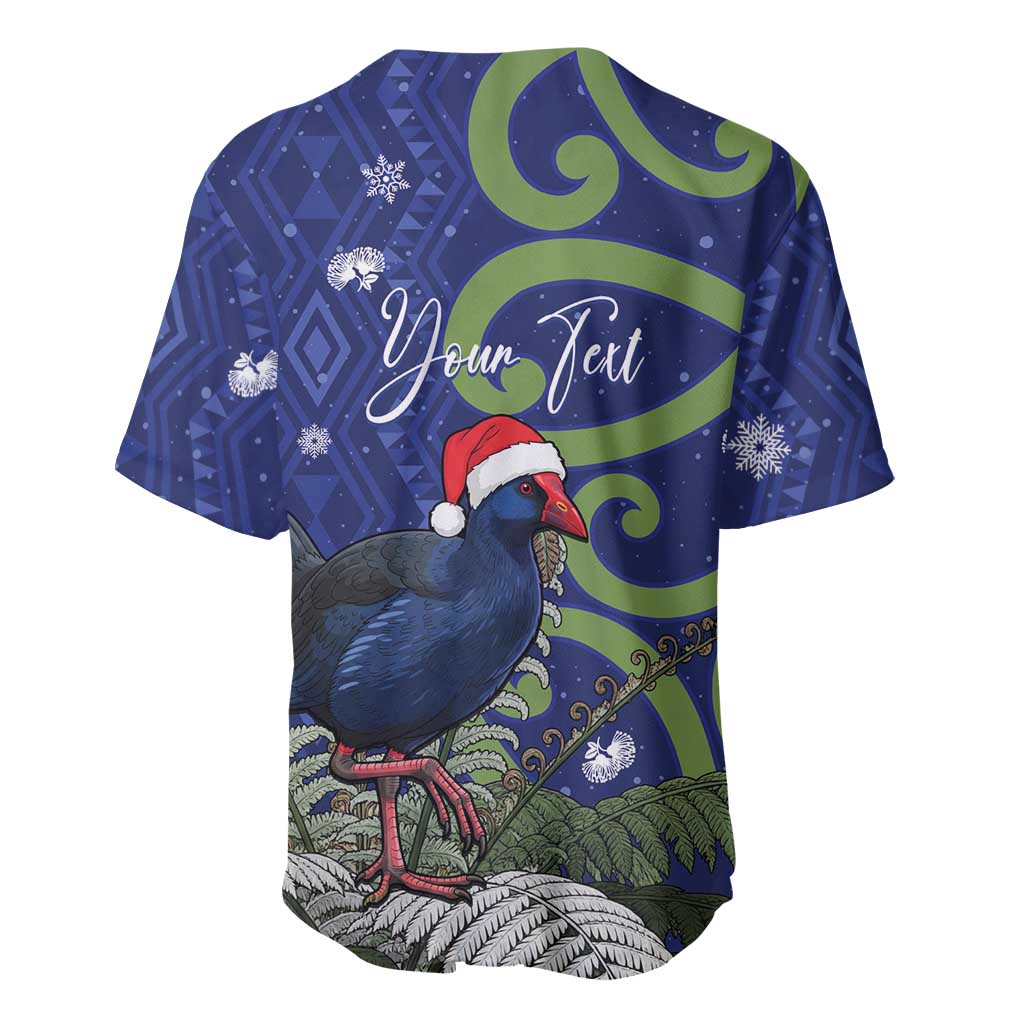 Personalized New Zealand Pukeko Christmas Baseball Jersey Meri Kirihimete Taniko Ponga Koru Blue - Aussie Hoodie