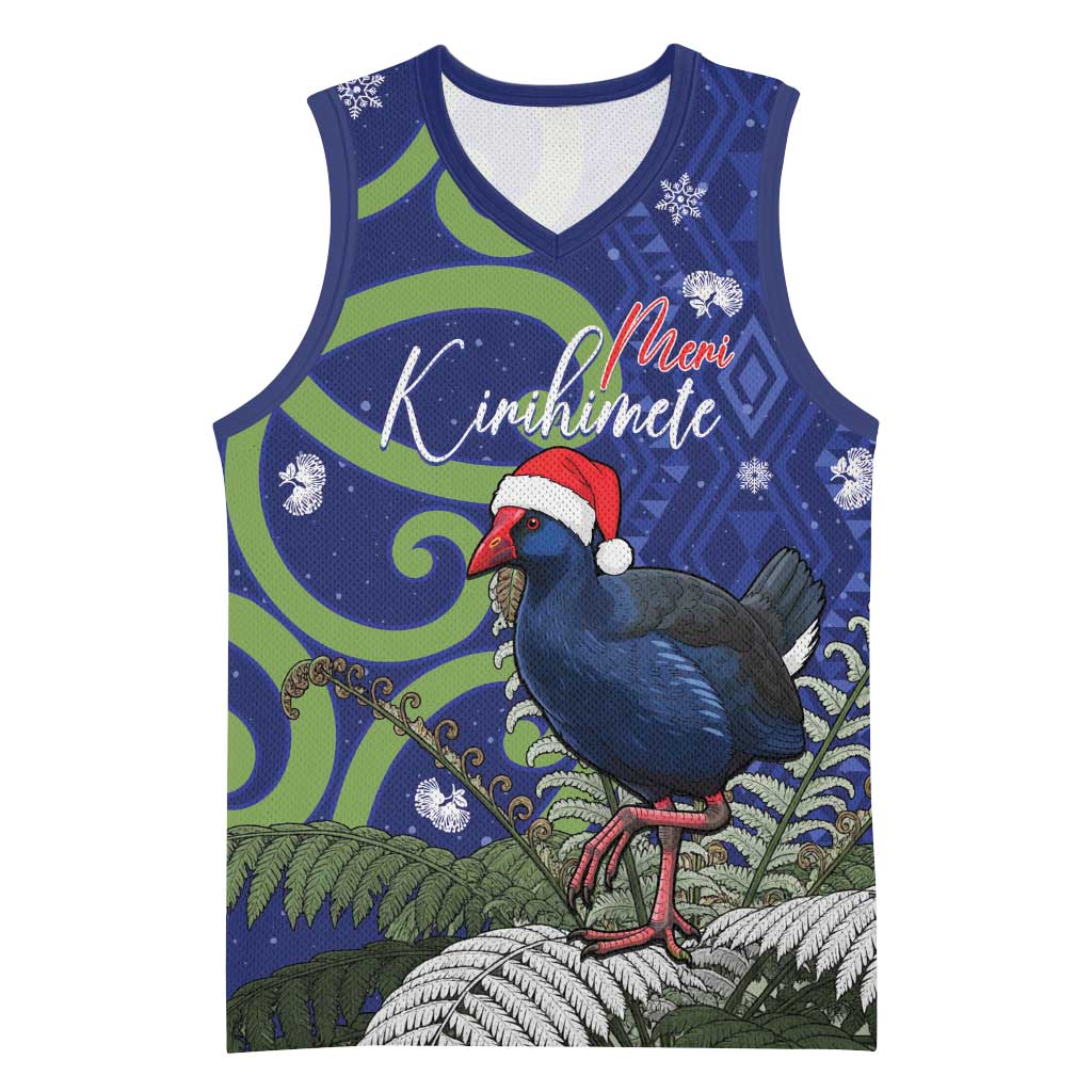Personalized New Zealand Pukeko Christmas Basketball Jersey Meri Kirihimete Taniko Ponga Koru Blue - Aussie Hoodie
