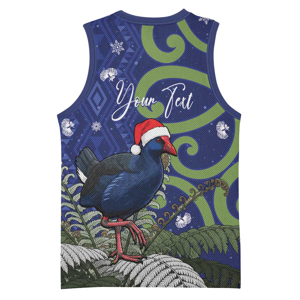Personalized New Zealand Pukeko Christmas Basketball Jersey Meri Kirihimete Taniko Ponga Koru Blue - Aussie Hoodie