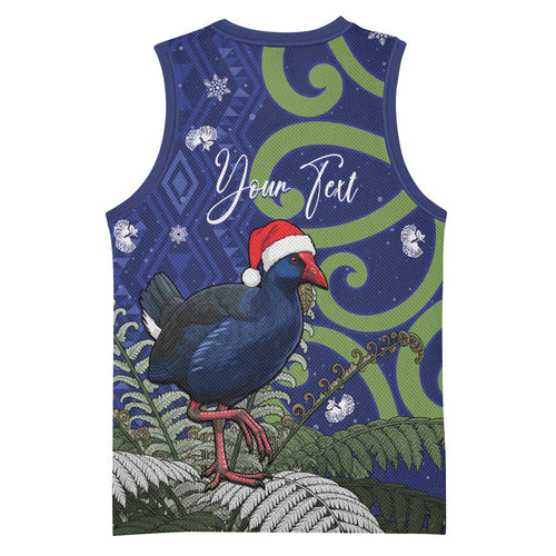 Personalized New Zealand Pukeko Christmas Basketball Jersey Meri Kirihimete Taniko Ponga Koru Blue - Aussie Hoodie