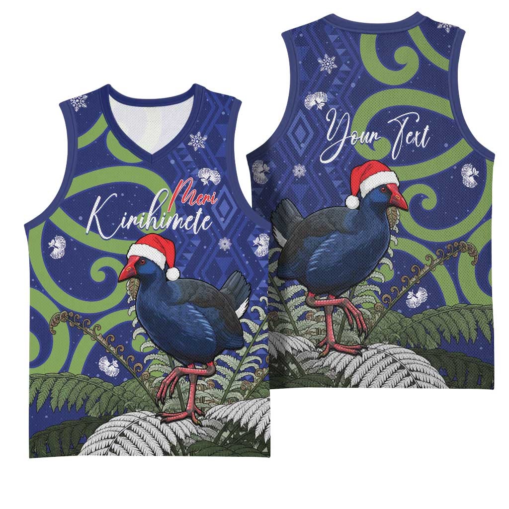 Personalized New Zealand Pukeko Christmas Basketball Jersey Meri Kirihimete Taniko Ponga Koru Blue - Aussie Hoodie