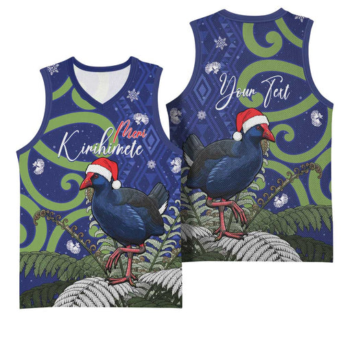 Personalized New Zealand Pukeko Christmas Basketball Jersey Meri Kirihimete Taniko Ponga Koru Blue - Aussie Hoodie