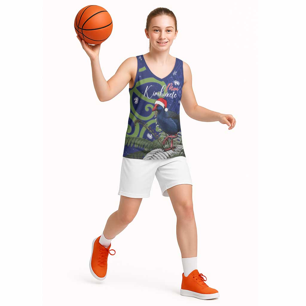 Personalized New Zealand Pukeko Christmas Basketball Jersey Meri Kirihimete Taniko Ponga Koru Blue - Aussie Hoodie