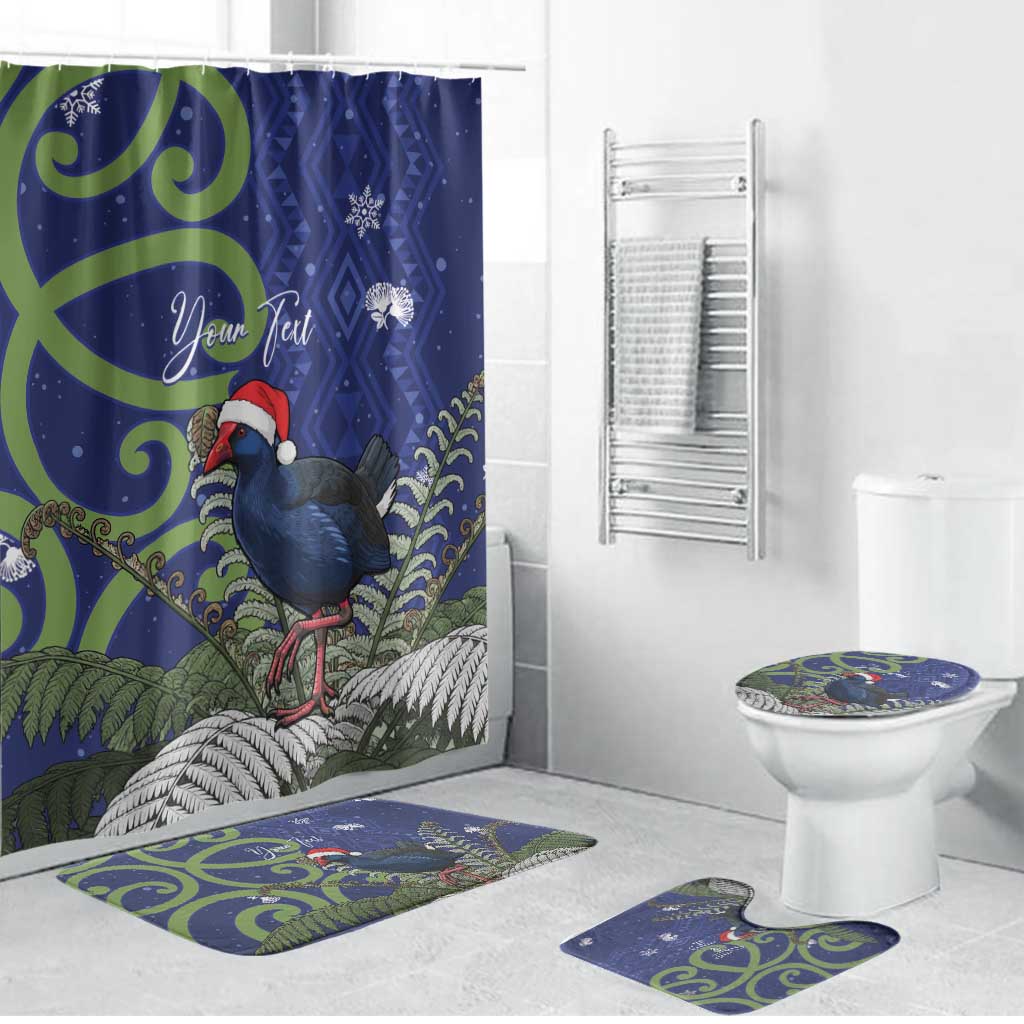 Personalized New Zealand Pukeko Christmas Bathroom Set Meri Kirihimete Taniko Ponga Koru Blue - Aussie Hoodie